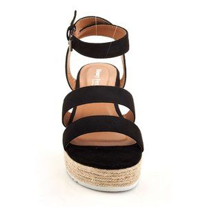 Black Henry Ferrera Collection Platform Wedge Strappy Sandal NWOB